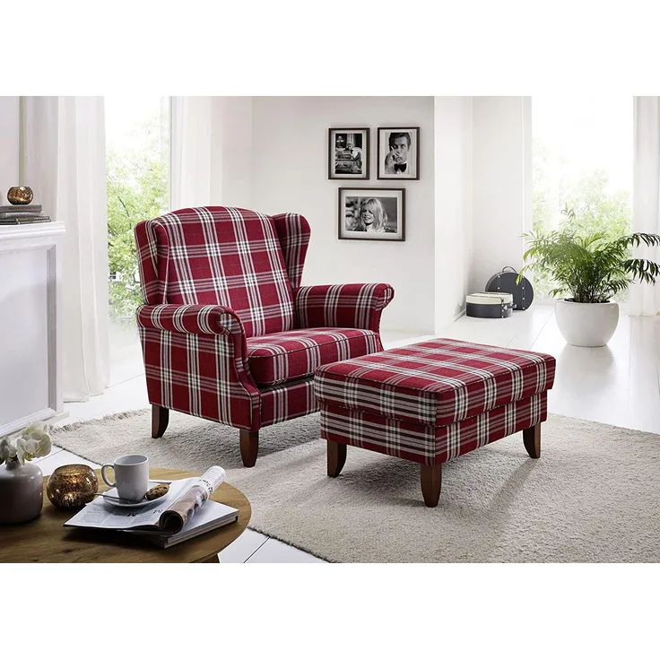 XXL Sessel Katria Bezug Flachgewebe Buche nussbaum dunkel / rot 22862