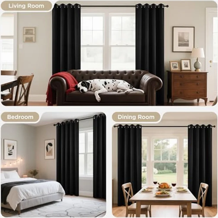 Joydeco Verdunkelungsvorhänge, 228 cm Länge, 2 Paneele, wärmeisoliert, Lange Vorhänge und Vorhänge, 2 Burgfarben, Raumverdunkelungsvorhänge für Wohnzimmer, Schlafzimmer, Fenster (B 228 x L 228 cm, – Bild 8