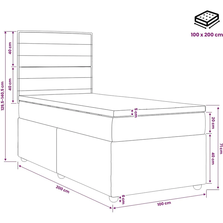 vidaXL Boxspringbett mit Matratze Schwarz 100 x 200 cm Stoff 3453811 – Bild 11