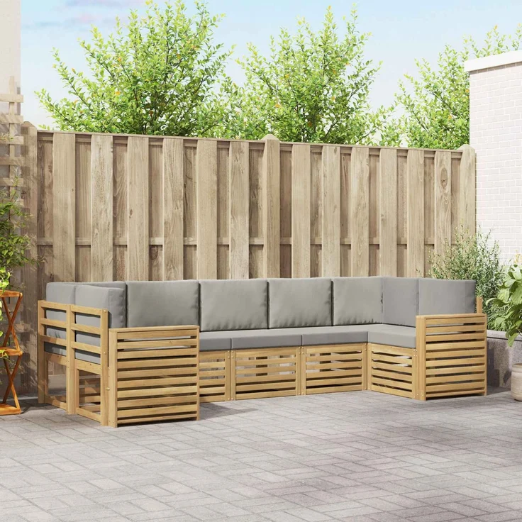 vidaXL Outdoor-Sofagarnitur 7 stk. 7-Sitzer Weiß und Hellgrau 3392441 – Bild 1