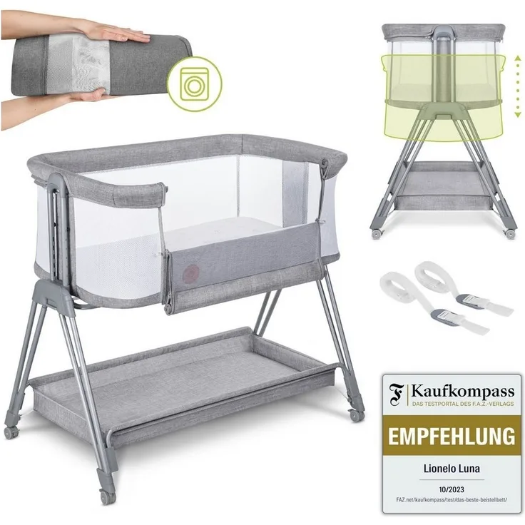 lionelo Baby-Reisebett LUNA, 2in14 Rädern mit Bremse6-stufige Höhenverstellung