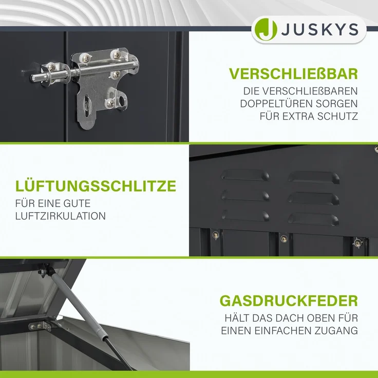 Juskys 3er Mülltonnenbox Namur 3 x 120 Liter Tonnen - 2 m² - 2 große Türen - Metall Mülltonnenverkleidung Müllbox Müllhaus Aufbewahrungsbox – Bild 8