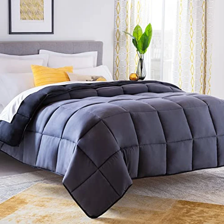 Linenspa 4 Jahreszeiten Bettdecke aus Microfaser – Ganzjahresdecke – Ultraweich – Steppdecke 200x200 cm, Schwarz / Dunkelgrau – Bild 7