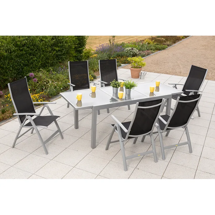 Carrara Set 7tlg, Ausziehtisch, schwarz