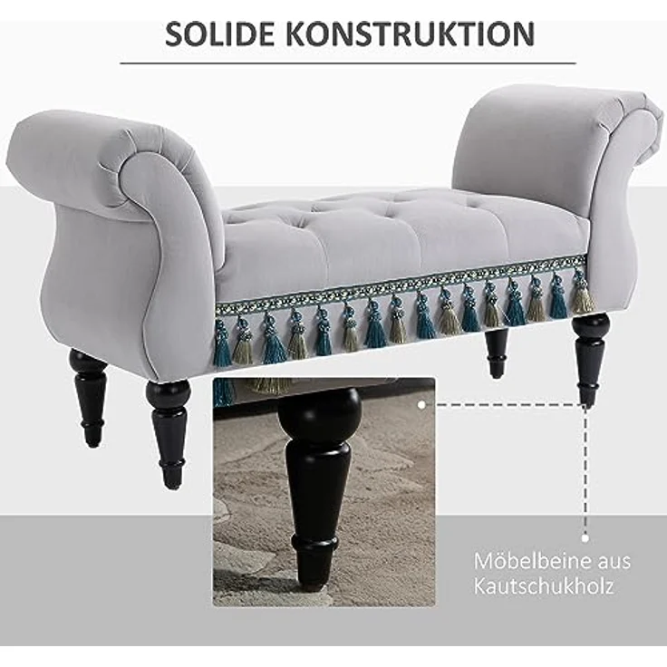 HOMCOM Polsterbank Sitzbank mit Holzbeine (Bettbank, 1-St, Sitzottomane), Hellgrau, 117 x 40 x 58 cm – Bild 5