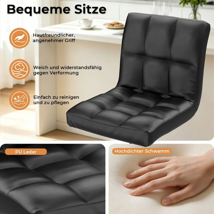 Botifly 2er Set Barhocker Schwarz Kunstleder, Höhenverstellbar 60-80cm, 360° Drehbare Barstühle mit Fußstütze, SGS-zertifizierte Gasdruckfeder, für Küche, Bar & Theke – Bild 8
