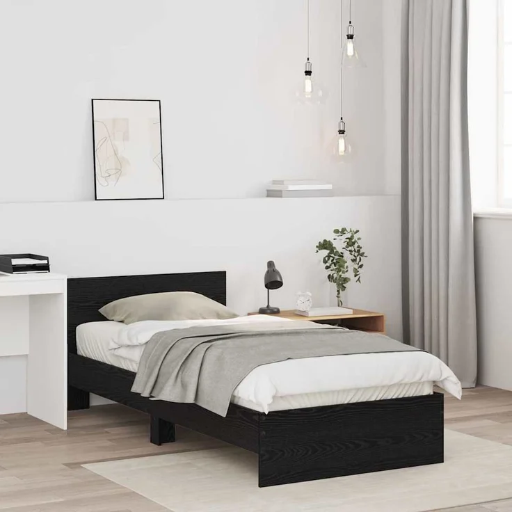 vidaXL Bettrahmen Schwarz Eichen-Optik 90 x 200 cm Holzwerkstoff 871656 – Bild 2