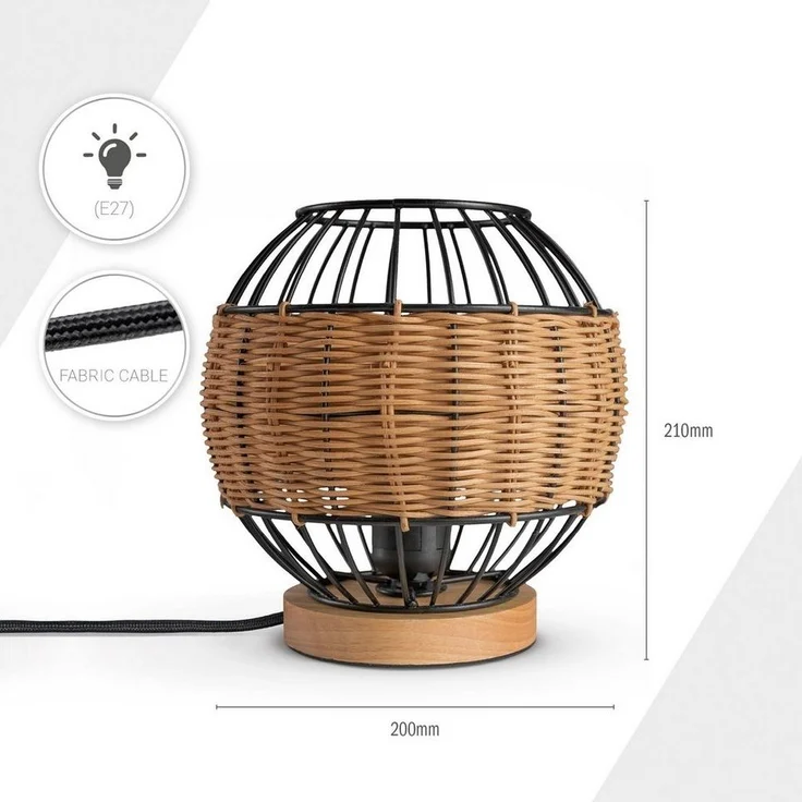 Paco Home Tischleuchte PUGLO, ohne Leuchtmittel, Rattan Schreib LED Rustikal Boho Holz E27 – Bild 3