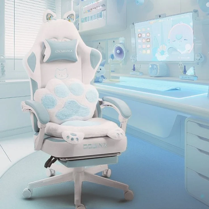 Dowinx Gaming-Stuhl Niedlich mit Katzenohren, Pfoten-Lendenkissen und Sitzkissen, (Packung), Ergonomischer Computerstuhl mit Fußstütze, PC-Spiele-Stuhl für Mädchen – Bild 4