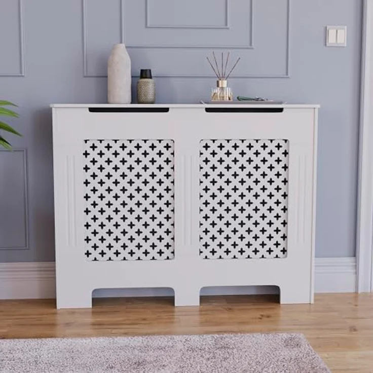 Vida Designs Oxford-Heizkörperabdeckung, moderner weißer MDF-Schrank mit Rillen, oberes Regal aus Holz, mittelgroß – Bild 4