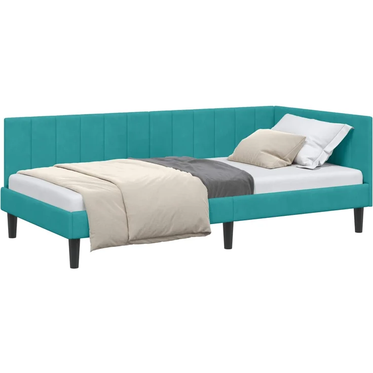 vidaXL Eckbettgestell mit Kopfteil Türkis 90 cm x 200 cm Samt 42016356 – Bild 1