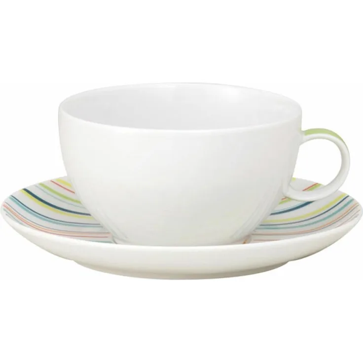 Thomas Sunny Day Cappuccinotasse mit Untertasse, Porzellan, Sunny Stripes / Bunt Gestreift, Spülmaschinenfest, 380 ml, 2-tlg, 14670
