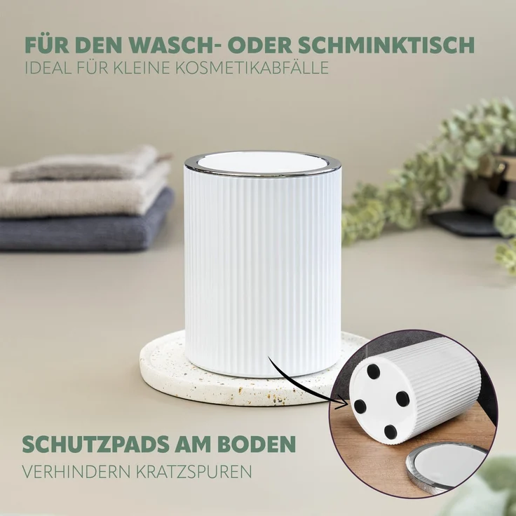 Mini-Kosmetikeimer GAVELLO mit Schwingdeckel | Badeimer mit Rillendekor, Kunststoff 1,5 Liter weiß – Bild 6