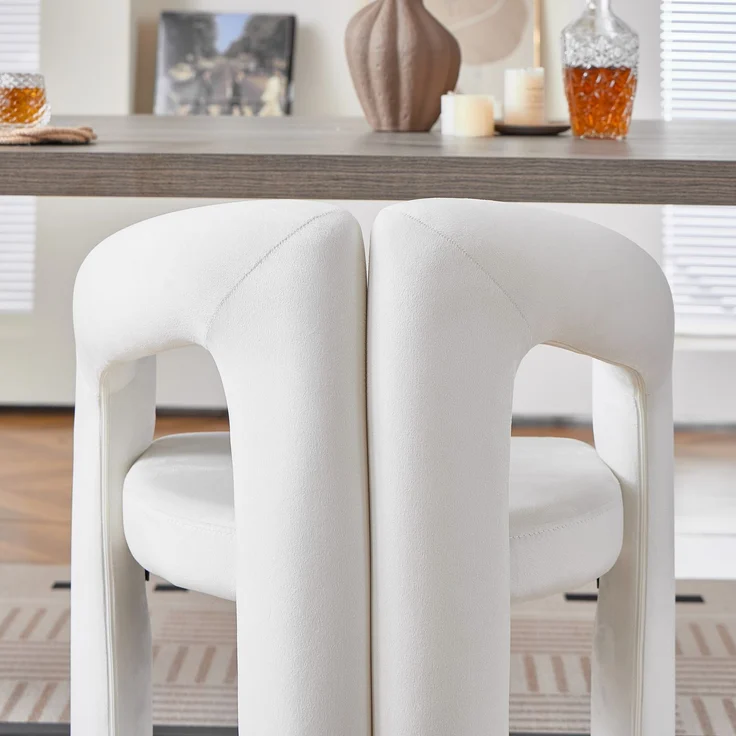 Esszimmerstuhl mit Armlehnen, Samtbezug in Beige und modernem Design, 4er-Set,H 75 x T 62 x B 52 cm – Bild 8