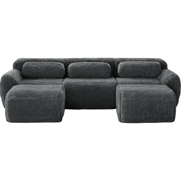 DESVIAE Sofa modular aus Plüschstoff Grau, rahmenlos mit rutschfester Basis, 291 x 179 x 73 cm – Bild 7