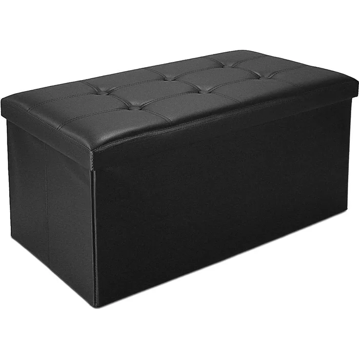 Todeco - Sitztruhe, Kunstleder Sitzhocker - Maximale Belastbarkeit: 150 kg - Material: Kunstleder - Abgenähtes und gesticktes Finish, 76 x 38 x 38 cm, Schwarz