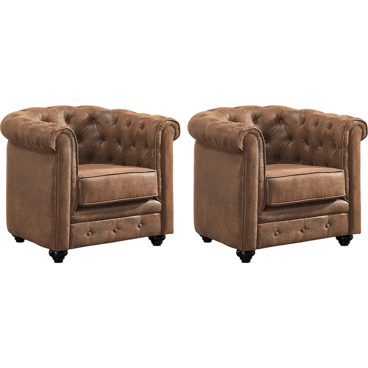 Vente-unique - CHESTERFIELD - Sessel mit gerader Rückenlehne - Holz, Platte - Holz - Braun - 82 x 78 x 72 cm