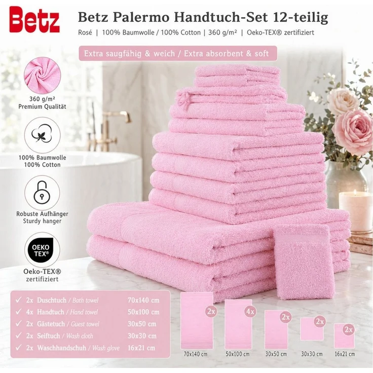 Betz Handtücher 12-TLG. Handtuch-Set Palermo, 100% Baumwolle (Set, 12-St)