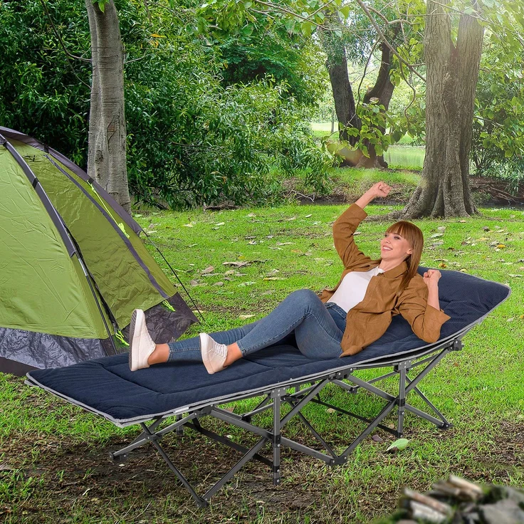 Campingbett, klappbares Feldbett mit Kopfkissen, 188 x 64,5 x 53 cm, Dunkelblau+Grau--Dunkelblau+Grau--53x64.5x188cm--YOUDENOVA – Bild 4