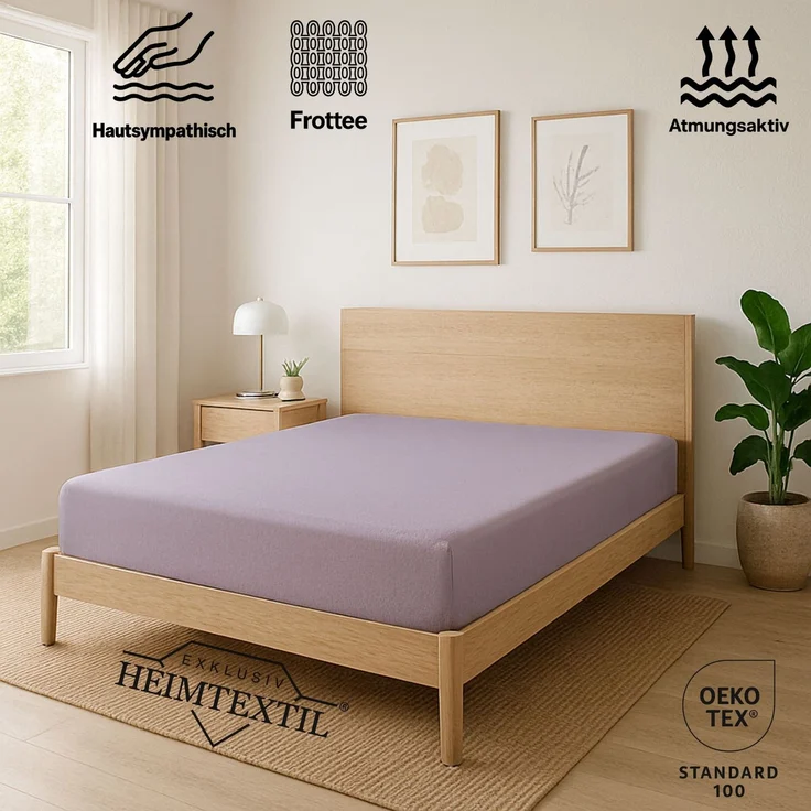 EXKLUSIV HEIMTEXTIL Frottee Spannbettlaken 180 - 200 x 200 cm Flieder 80% Baumwolle 20% Polyester Öko - Tex Zertifiziert Bed-Sheet Bettlaken Spannbetttuch Topper Leinentuch – Bild 2
