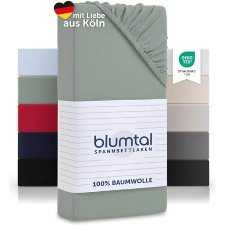 Blumtal® Spannbettlaken 200x200 cm Basics Jersey - Bettbezug 200x200 cm aus 100% Baumwolle - Oeko-TEX zertifiziertes Spannbetttuch 200x200 cm - 200x200 Spannbettlaken - Bettbezug - Summergreen - Grün