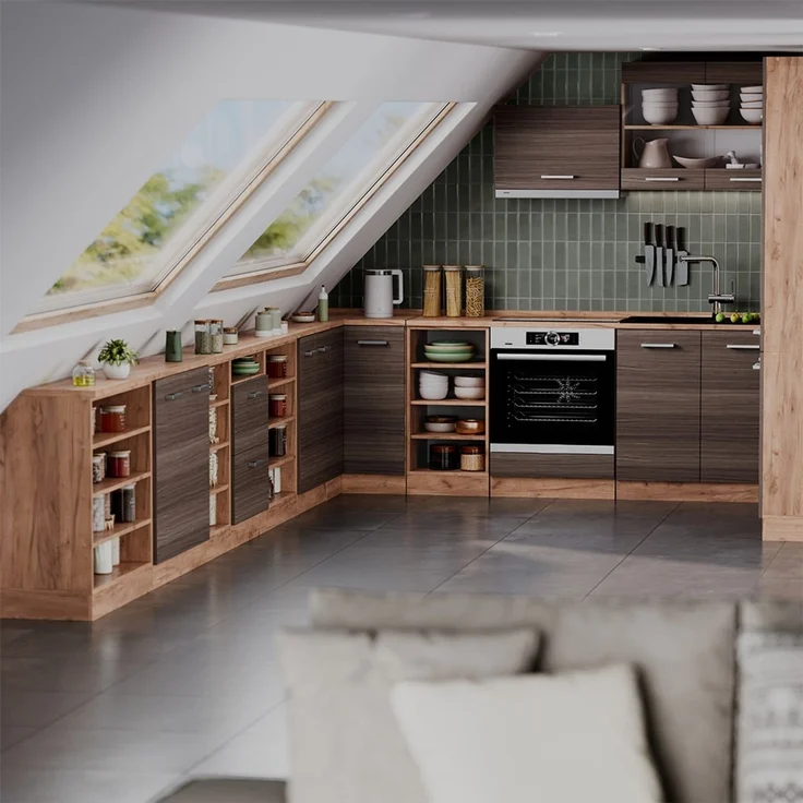 Küchenschrank für Dachschrägen R-Line Edelgrau 140 cm 2er Set Schrankkorpuss 60 cm Tiefe Vicco – Bild 6