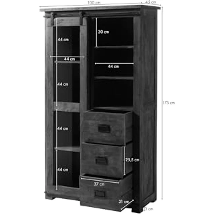 Vitrine Mango 100x45x175 natur lackiert RAILWAY #126 – Bild 3