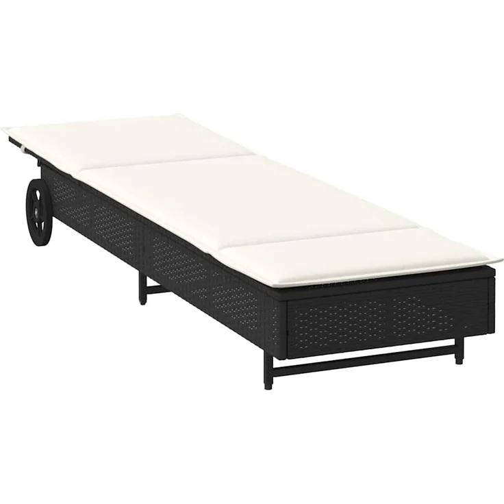 vidaXL Sonnenliege mit Rollen und Auflage Schwarz Poly Rattan 4104033 – Bild 3