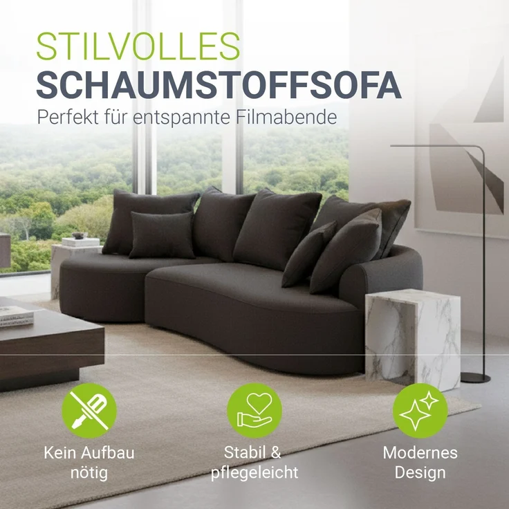 Juskys Sofa Tirano - Samt Dunkelgrau , Ecksofa mit L-Form, mit Rücken- & Dekokissen, 4-Sitzer Eckcouch, Schaumstoff - Ottomane links – Bild 2