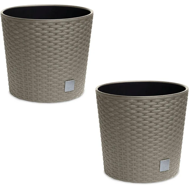 astor24 Blumentopf 2x Blumentopf Rattan Blumenkübel Pflanzentopf (Blumentopf Garten Balkon Blumen Topf Kräutertopf), montiert