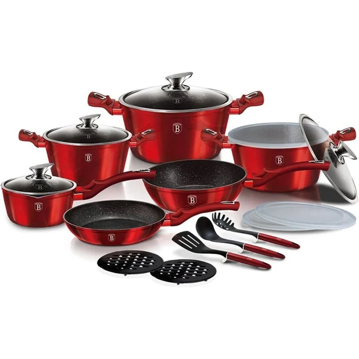 BerlingerHaus Topf-Set Geschirr-Set Burgund Metallic Line 18-teilig – Bild 3