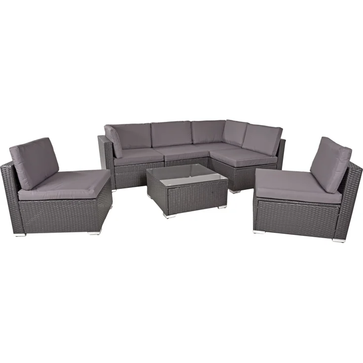 Garten-Sitzgruppe TILDA 7-tlg. - Kunststoff, Schwarz | Gartenmöbel-Set Gartengarnitur Garten-Essgruppe mit Stühlen und Esstisch – Bild 1