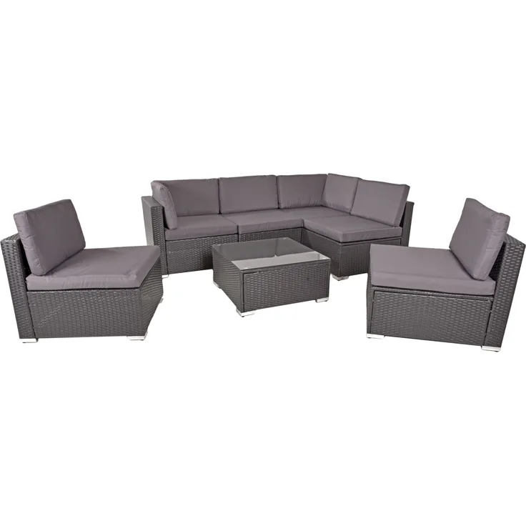 Garten-Sitzgruppe TILDA 7-tlg. - Kunststoff, Schwarz | Gartenmöbel-Set Gartengarnitur Garten-Essgruppe mit Stühlen und Esstisch