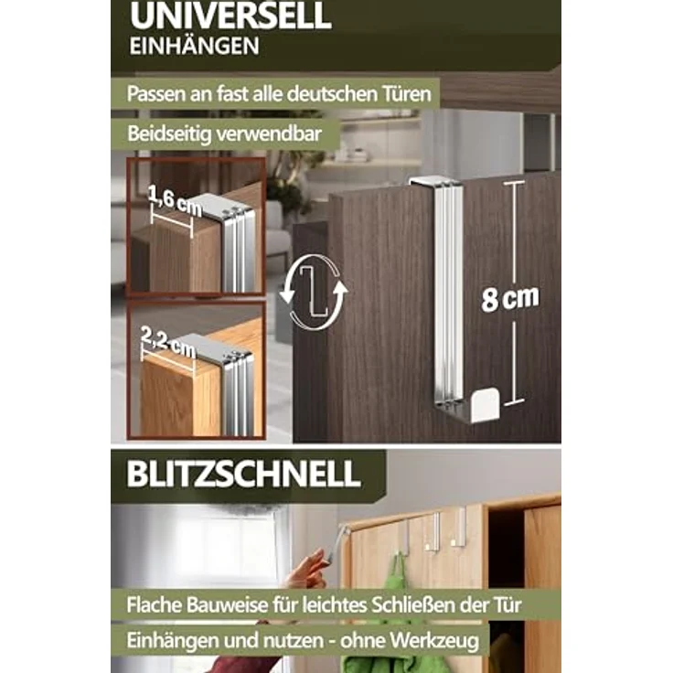 4smile Türhaken zum Einhängen, 4er Set - Edelstahl Kleiderhaken für Tür oder Schrank, vielseitige Haken zum Einhängen - Türgarderobe mit hoher Tragkraft, stabile Türhakenleiste – Bild 5