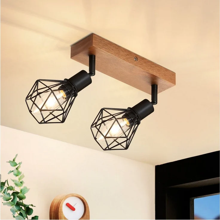 Nettlife Deckenleuchte Holz Deckenlampe E14 Metall Schwenkbar 350°, Schwenkbar 350°, LED wechselbar, für Wohnzimmer Flur Schlafzimmer – Bild 2