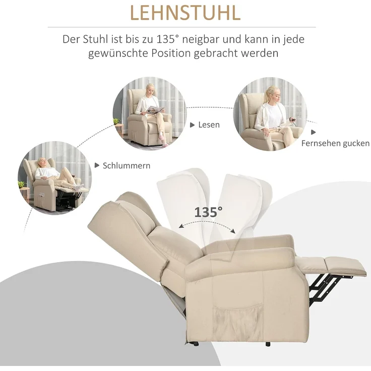 HOMCOM Aufstehsessel, Polyester, Cremeweiß, 74L x 94B x 111H cm – Bild 5