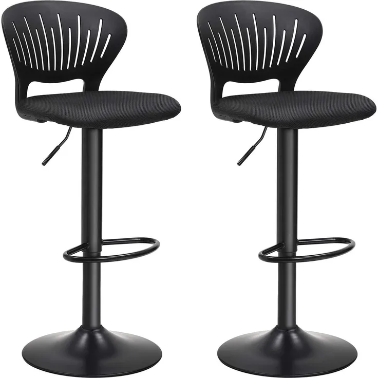 Songmics 2er-Set Barstuhl mit kronenförmiger Rückenlehne und gepolstertem Sitz, Meshgewebe schwarz, (85-107) x 42x41 cm, [LJB04BK]
