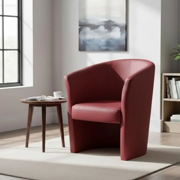 Dmora - Sessel Abrera, Wohnzimmersessel, gepolsterter Sitz, Stuhl mit Armlehnen aus Kunstleder, 64x63h76 cm, Rot
