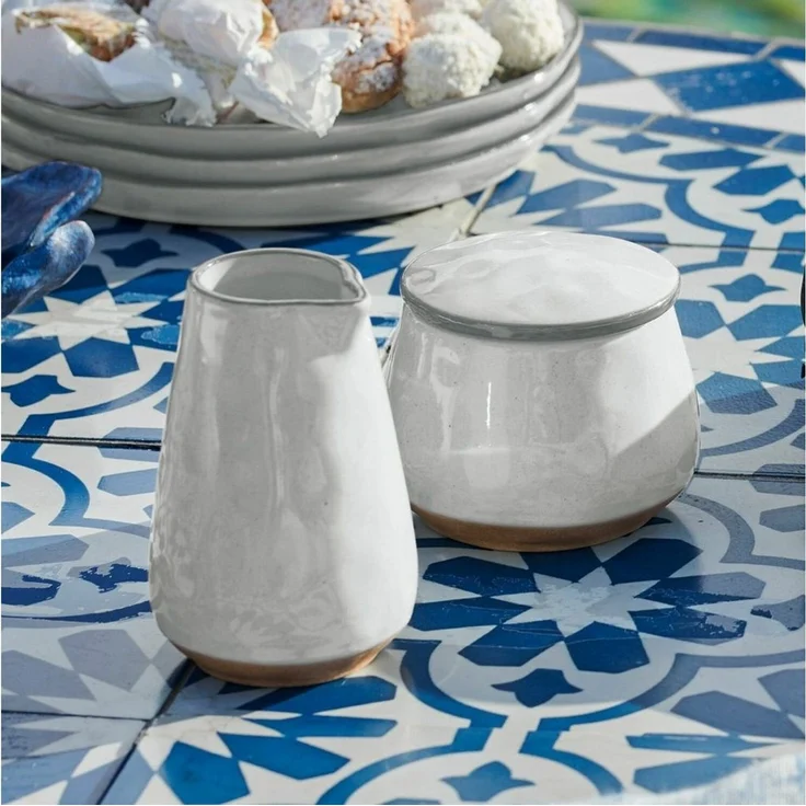 Mirabeau Geschirr-Set Zuckerdose und Milchkännchen Biarré weiß, Steinzeug, stilvolles Interieur, Handgetöpferter Charme, Mediterrane Anmutung – Bild 3