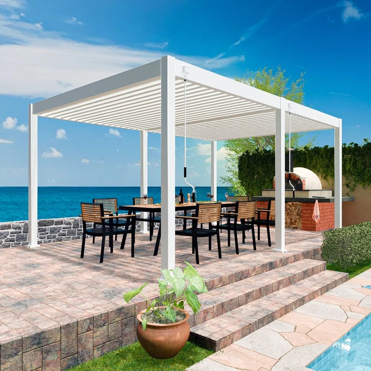 Weide Deluxe | Pergola Voll Aluminium freistehend | 3 x 6 M | Lamellendach weiß – Bild 2