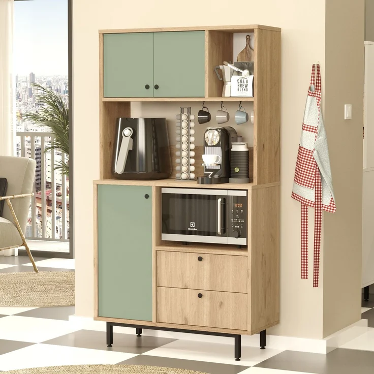 Skye Decor 'LAT3-SY' Mehrzweckschrank, Eiche / Grün, 88 x 161,2 x 35,5 cm – Bild 2