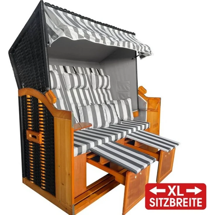 BRAST Strandkorb 3-Sitzer XL für 2-3 Personen, 155cm breit, 2 Designs, BxTxH: 155x78x160 cm, Volllieger, Ostsee, (verstellbare Rückenlehne), Tragkraft bis zu 500kg – Bild 4