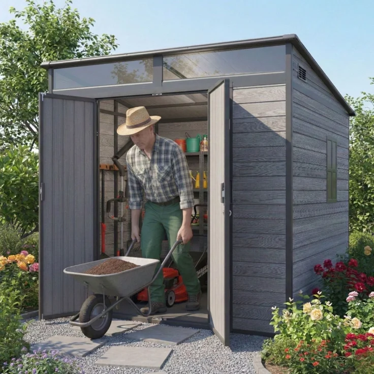 osoltus 'Penta' Gartenhaus, 4,4m², Kunststoff Grau Schwarz, 215 x 206 cm – Bild 2