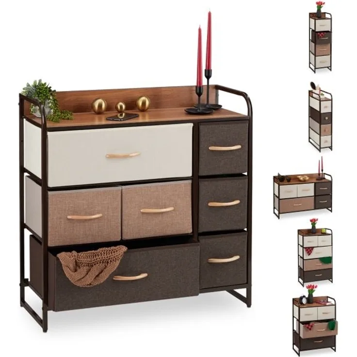Relaxdays Schubladenschrank, MDF braun, 80 x 31,5 x 79 cm