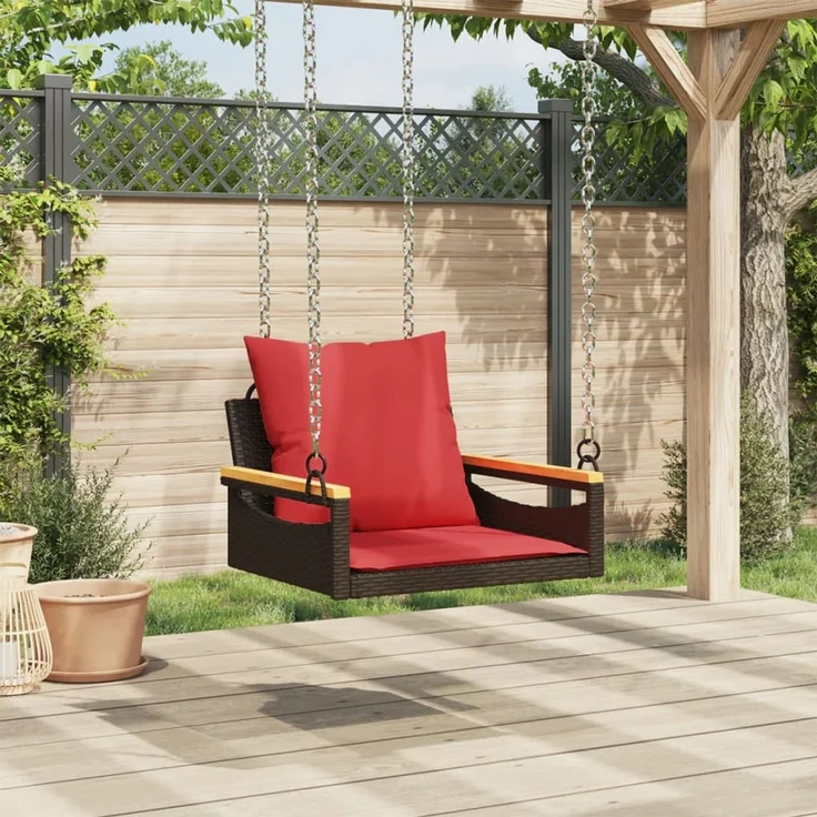 vidaXL Hängesessel mit Kissen Braun 63x62x40 cm Poly Rattan 368167 – Bild 3