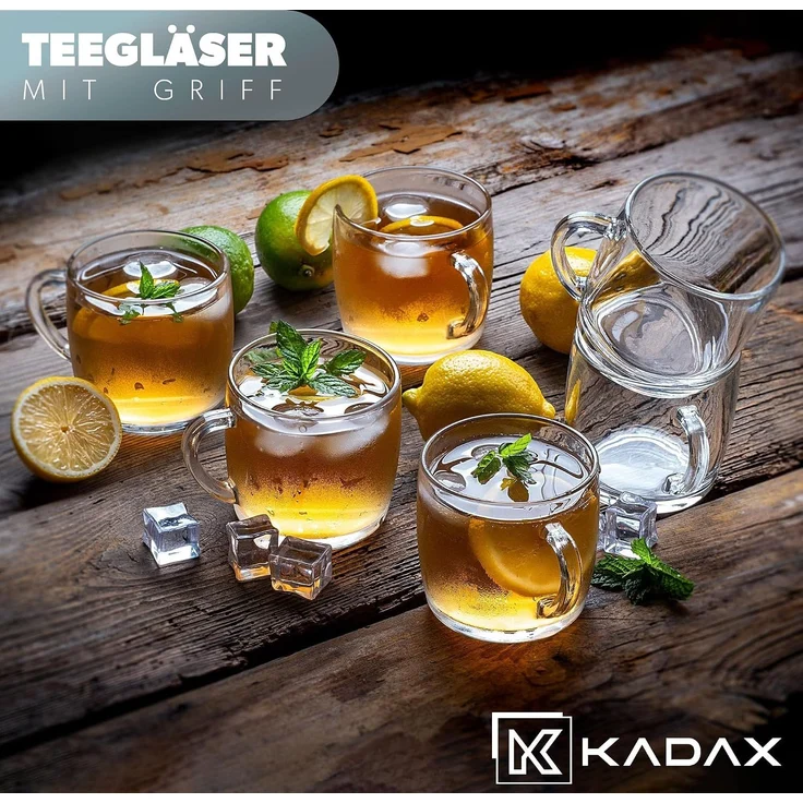 KADAX 6x Kaffee-Tee-Gläser 310 ml Glas-Set Becher mit Henkel – Bild 2