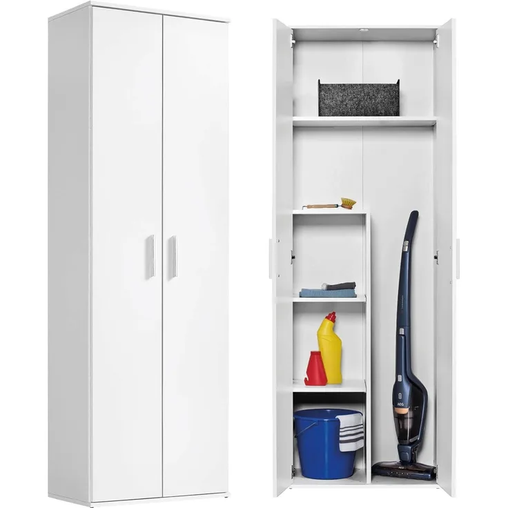 mokebo® Besenschrank 'Der Lange' moderner Mehrzweckschrank mit Staubsaugerfach, Schrank & Putzschrank, Made in Germany | 60 x 180 x 34 (B/H/T in cm) | Weiß
