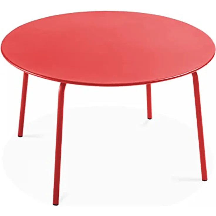 Oviala Palavas Gartentisch, Rund, Metall, Rot, 120 cm Durchmesser, witterungsbeständig, für 4-6 Personen