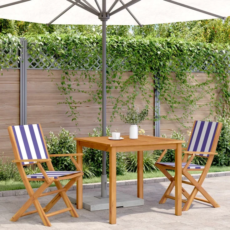 vidaXL Gartenstühle 2 Stk. Blau und Weiß Massivholz Akazie & Stoff 367674 – Bild 3