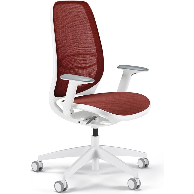 Sedus se:air Ergonomischer Drehstuhl, Bürostuhl, Kunststoff mit Rezyklat-Anteil, 100% Recyclingfähig, Rot,Weiß, 42-55cm, bis 130kg Belastbar